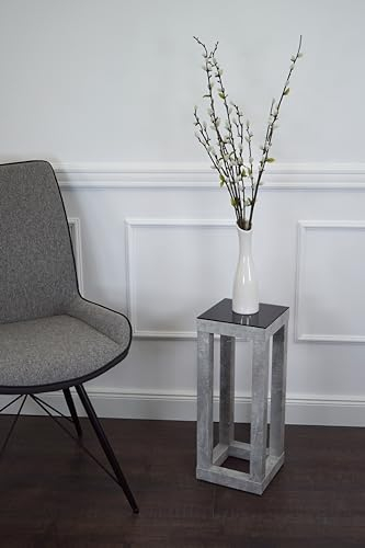 freeroom24, Beistelltisch, Wohnzimmertisch, Couchtisch, Coffee Table, Kleiner Kaffeetisch, Blumenhocker, Blumensäule, Cube, Betonoptik, Glas schwarz, 20 x 20 x 40cm, Made in Germany