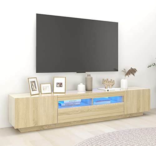 JUDYY Armario TV con Luces LED, Muebles De Salon, Mueble Television, Mesa TV, Mueble TV Salon, Mueble Salon Moderno, Color Roble Sonoma 200x35x40 cm