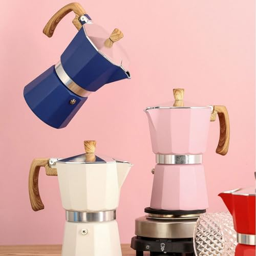 WJUHYGTF Moka, per Piani Cottura da 6 Tazze Macchina per caffè Espresso La Macchina caffè Espresso con Manico in Legno Rende Adatto Il caffè Italiano Tutti I Tipi di Fornelli Elettrico,Rosa,150ml