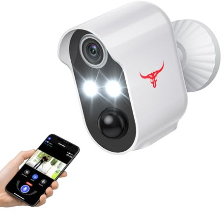 HubFlashy 1080p Wireless Security Camera with Spotlights for Indoor Outdoor Use, Bullet Surveillance Cam, AI Human Detection, 2-Way Talk, Color Night Vision, Cloud Storage, 2.4G WiFi (2 Spotlights)