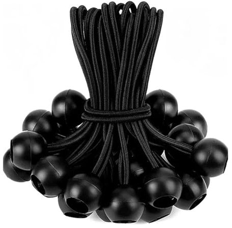 50Pcs Ball Bungees, 6 Bungee Cords with Balls, Black Ball Bungee Cords Heavy Duty, for Tarpaulins, Pavilions, Tents, Camping