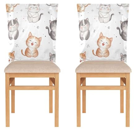 JUMBEAR Stuhlhussen mit niedlicher Katze, 6 Stück, Esszimmerstuhlhussen, Weihnachtsstuhl-Rückenlehne, Weihnachten, Küchenstuhlhussen für Weihnachten, Urlaub, Neujahr, Dekoration