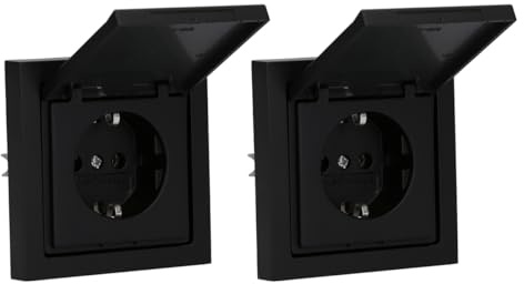 Busch-Jaeger future linear Steckdosen-Set mit Klappdeckel 1-fach 2x | 2× 20 EUK-885 SCHUKO Steckdose mit Klappdeckel und 2× 1721-885K Rahmen