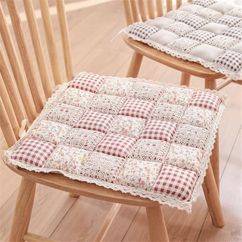 Morbuy Blumenmuster Sitzkissen, Sitzkissen Outdoor & Indoor, Weiches stuhlkissen mit Bändern, rutschfest Sitzauflagen Gartenmöbel, Steppkissen Stuhlkissen für Esszimmer (Blume,40x40cm-2pc)