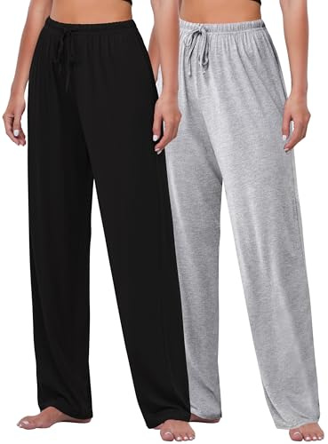 FEQO 2 Pièces Bas de Pyjama Femmes Pantalon de Pyjama Taille Élastique Pantalon Long Lâche Leggings De Yoga femme