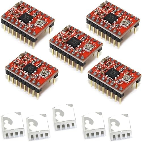 A-DIGISHUO 5pcs A4988 Stepstick Stepper Motor Driver Module with Heat Sink for 3D Printer Reprap Suitable for Mendel Huxley