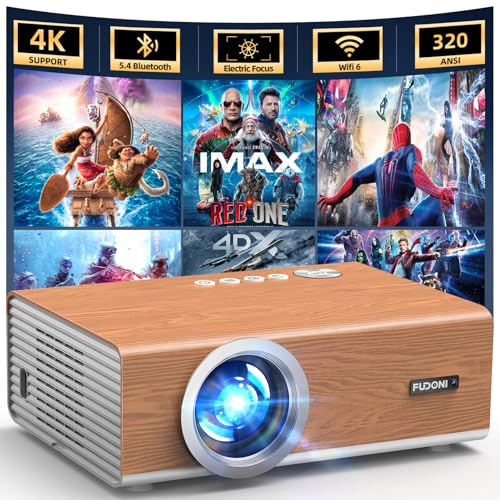 [Electric Focus/High Brightness] Projector with WiFi and Bluetooth, Upgraded 320ANSI Native 1080P Outdoor Movie Projector, FUDONI Home Theater Auto 6D Keystone, for USB/HDMI/iOS/Android/TV Stick