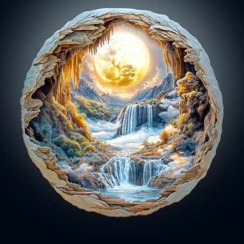 Holzpuzzle Erwachsene, Wunder im Mondschein Holzpuzzle, Unregelmäßige Einzigartige Form Puzzleteile, Geschenkverpackung, Geburtstagsgeschenk für Erwachsene und Kinder(L-34 * 33.2cm-300 Stück)