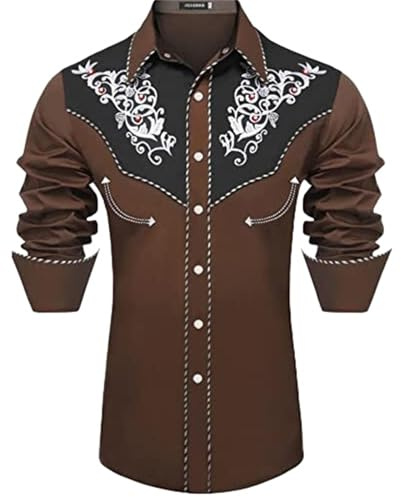 Camisa de Vaquero Occidental para Hombre Camisas con Botones Hippie Camisas de Ocio Stretch Manga Larga Hombres Camisas de Vaquero Country Western