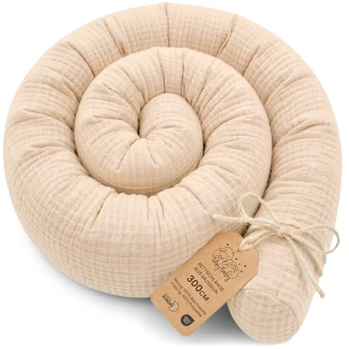 Almohada para dormir de lado Muselina, almohada para el cuerpo de serpiente 300 cm Algodón - cojin cervical enrollable lavable cojines grandes almohada para el cuerpo Oeko-Tex Beige Claro Muselina