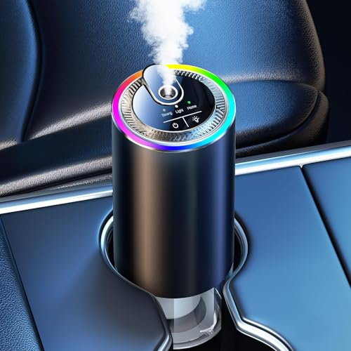 Smart Car Air Freshener Diffuser with 50ml Natural Fragrance Perfume (Oceann) Last 6 Months, RGB Pickup Light, Auto On/Off, Ultrasonic Mist, 3 Spray Modes, 1000mAh Battery, Starry Sky Light, BJ 573