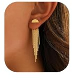 Lange Ohrringe Hängend, Quasten Ohrringe Gold, Gold Hängende Linear Tropfen Lange Quastenohrringe, Hypoallergen, für Hochzeiten, Abschlussbälle und Geburtstage (C)