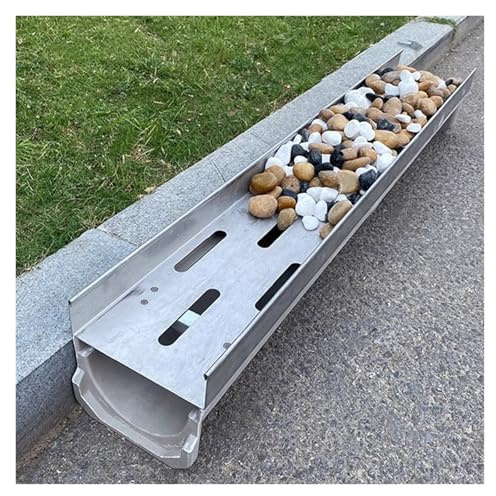 Canaletta Scolo Acqua Piovana Kit di copertura per canalette da esterno, sistema di trincea a U, tubo largo con griglia/piastra in metallo, grondaia rimovibile per riempimento di pietre e ci