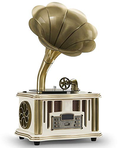 ZJFHEYUO Enceinte Bluetooth rétro, Platine Vinyle Ge en Forme de Gramophone avec entrée auxiliaire, Lecteur USB, Double Piste, Style phonographe pour la décoration intérieure
