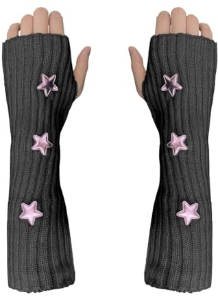 Y2K Fingerless Warmers Knitted Arm Sleeve Gloves for kawaii Goth Cool Girls