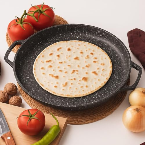 Iron Cast Comal Pan Tawa for Para Tortilla Comales Dosa Crepe Pancake Roti Griddle Cooking Cooker Warmer Maker Mexican Indian Nonstick Skillet Grill Frying Cookware Stove Top Stovetop Non Stick
