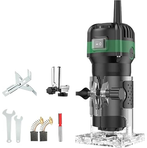 Elektrischer Holzfräser 800 W, Holzfräse, elektrisch, 33000 U/min, mit Profi-Laminiergerät mit Zubehör, elektrische Holzfräse, vertikal (grün)