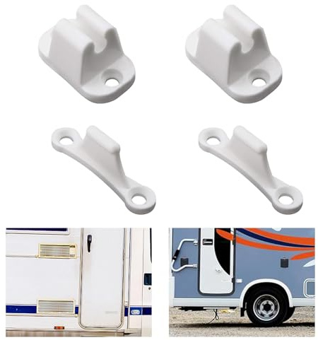 2 Piezas Retenedor Puerta Caravana, Retenedor Robusto de Puerta para Autocaravana y Camper, 35 mm y 48 mm de espacio entre agujeros Cierre de Puertas para Caravana Blanca para Persianas