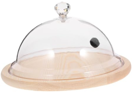 LALADEFIEE Reusable Transparent Food Dome with Wooden Base Large Cake Display Cover Protective Household Food Lid for Smoking Flavor Meats Cheese Nuts Desserts and Drinks