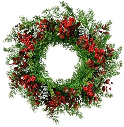 Christmas Wreath Door Decor 40X40CM, Artificial Plants Wreath Outdoor Holiday Decor for Winter Wall Outdoor Home Holiday Xmas Decor (C)