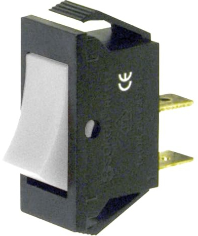Interrupteur ON-OFF à bascule, bouton blanc, unipolaire SPST, 2 positions, rectangulaire, autobloquant, montage sur panneau, trou 27 x 12 mm, portée 220 V 230 V 16 A, contacts laiton 6,35 mm