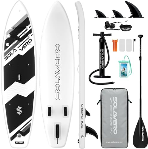 SOLAVERO Stand Up Paddling Board Set, Aufblasbares SUP Board mit 83 cm Extra Breit für 2 Personen, 335 cm Paddleboard mit Allem Zubehör, Stand Up Paddle für Anfänger, Belastbar bis 200 kg