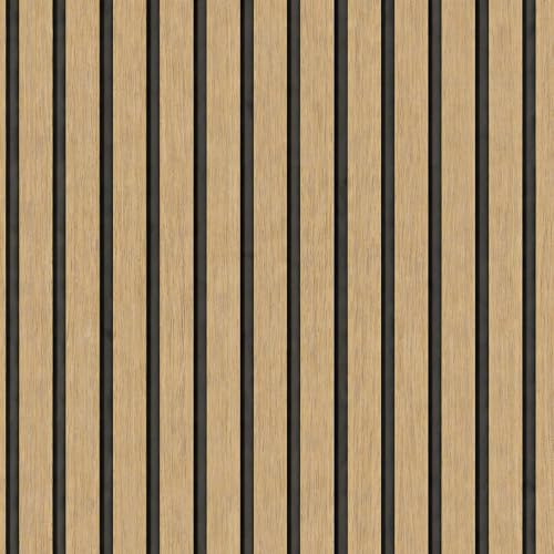 Fiula Light Oak Wood Slat Wallpaper Peel and Stick 44CM x 300CM – Modern Acoustic Wall Panel Effect Self Adhesive 3D Wood Panel Contact Paper for Living Room Bedroom TV Wall
