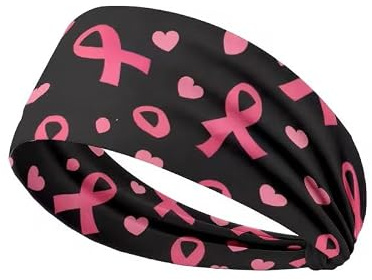Stirnband Rosa Schleifen Awareness Sport Haarband Pink Ribbon | Pink Ribbon Motiv, Awareness Stirnband, 25 x 15 cm, Elastisch, Atmungsaktiv, Sport und Alltag
