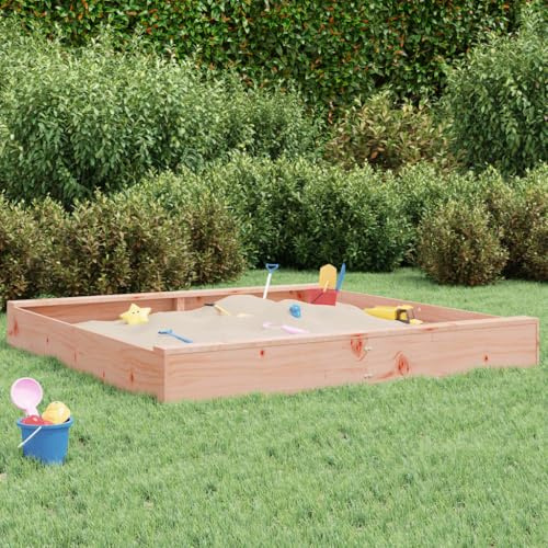 Runheo Bac à sable en bois de douglas massif avec 2 assises, carré 160 x 160 x 20 cm, design sans fond pour jouets de sable, jardin, terrasse, cour, intérieur et extérieur