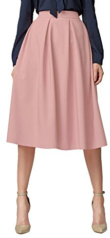 Damen Flared A line Gefaltetes Ausgestelltes Midi Rock (S, Rosa)