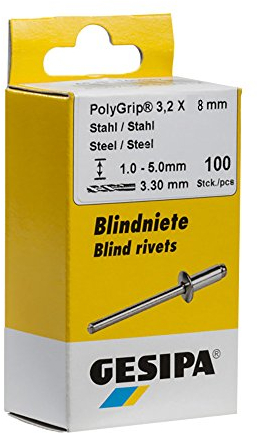 GESIPA Blindniete PolyGrip 100 Stück (Alu/Nirosta 3,2x8, Nietschaft-ø 3,2 mm, Scherkraft 720 N, Zugkraft 1050 N, Flachrundkopf) 1464835