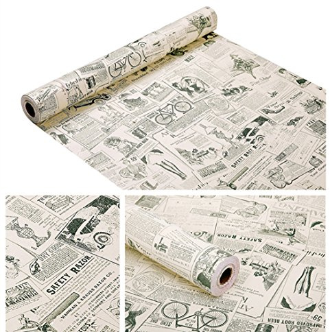 Vintage Newspaper Vinyl Contact Paper Wallpaper Self Adhesive Cabinet Shelf Drawer Liner for Kitchen Bathroom Backsplash Countertop Cupboard Table Desk Wall Decor (17.7 x 117 Inches,Smooth)