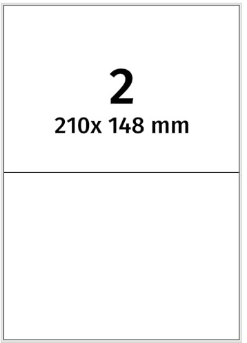 Labelident ablösbare Universal-Etiketten 210 x 148 mm weiß - 2 Etiketten pro A4-Bogen - (200 auf 100 DIN A4 Bögen) - für Laser- & Inkjetdrucker