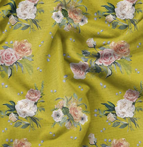 Soimoi Gelb Baumwolljersey Stoff Blutter & Begonie Blumen- Stoff Drucke Meter 58 Zoll breit