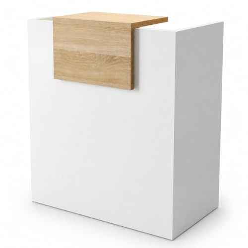 OFIFACTORY Mostrador de Recepción Blanco con Encimera y Estantería | Mostrador Caja para Tienda, Comercio, Oficina, Clínica, Peluquería y Recepción | Fabricado en España