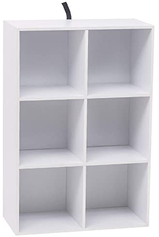 WOLTU Bücherregal mit 6 Würfeln, Aufbewahrung aus nordischem Holz, selbsttragend, mit Kippsicherung, für Schlafzimmer Wohnzimmer Arbeitszimmer Büro, Weiß, 60 x 89 x 30 cm
