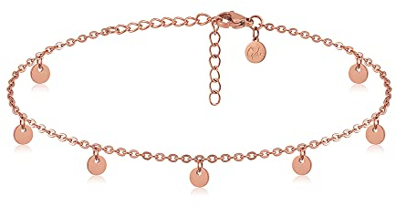 GD GOOD.designs Fußkettchen für Damen in Rosé I 18K Vergoldete, wasserfeste Plättchen Fußkette verstellbar (22-27cm) aus Edelstahl I Frauen Fußschmuck Rosegold mit Coins