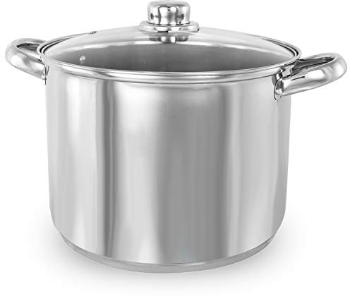 Cooking Pot Induction Stock Pot Large Stainless Steel Deep Pots, Can Be Used as Stew, Soup Pot and Pasta Pot with Tempered Glass Lid (13 litres)