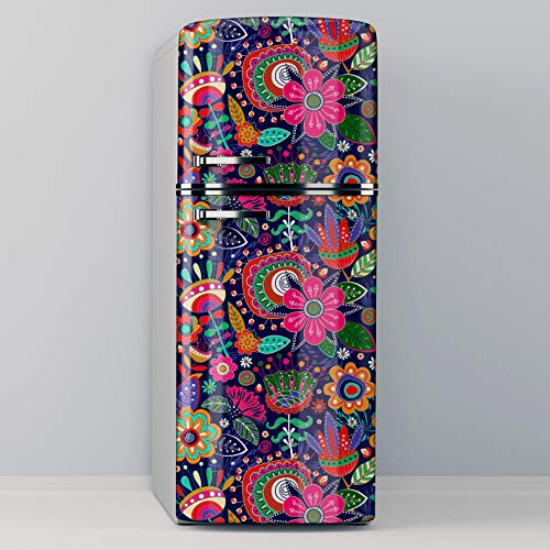 Vinilo Adhesivo Decorativo para Nevera, Especial Libre De Burbujas, Diseño Étnico Con Tonos De Magenta (60x185cm)