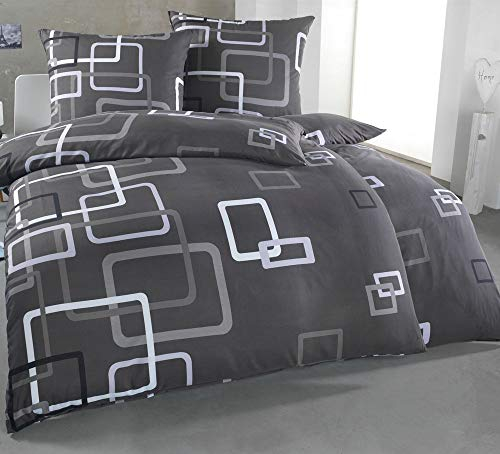 Kuscheli® Bettwäsche 135x200 4teilig - Bettwäsche-Sets mit je 2X Bettbezug 135 x 200 & Kissenbezug 80x80 - ÖkoTex Zertifiziert & für Allergiker geeignet - Karo grau