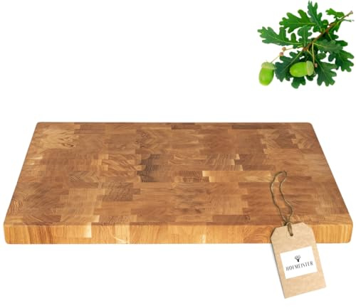 HOFMEISTER® Hackblock Butcherblock Schneidebrett Eiche - aus geöltem Holz in Stirnholz-Optik - massives Tranchierbrett für BBQ, Fleisch, Gemüse, 60 cm