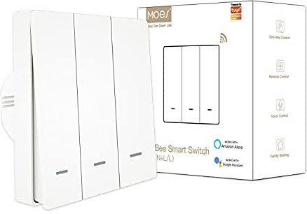 MOES ZigBee Lichtschalter Smart Switch 3 Gang, Kein Neutralleiter, Weiß | Kein Neutralleiter nötig, Kein Kondensator, ZigBee Hub erforderlich, Smart Life/Tuya, Alexa & Google, Unterputz 3 Fach