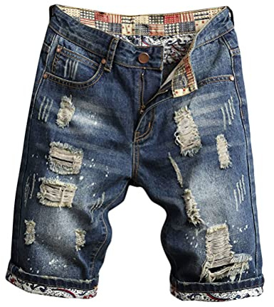 Tomwell Pantaloncini di Jeans da Uomo Pantaloni Corti Strappati con Buco Shorts Casual Estivo Ragazzo Pantaloncini in Denim Blu Spiaggia Bermuda Tasche Shorts B Blu XXL