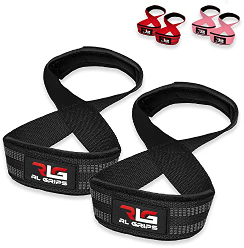 RL Grips - Straps 8 per Sollevamento Pesi e Powerlifting Professionale Imbottiti - Cinghie a Forma di 8 per Palestra e Fitness per Deadlift e Bodybuilding