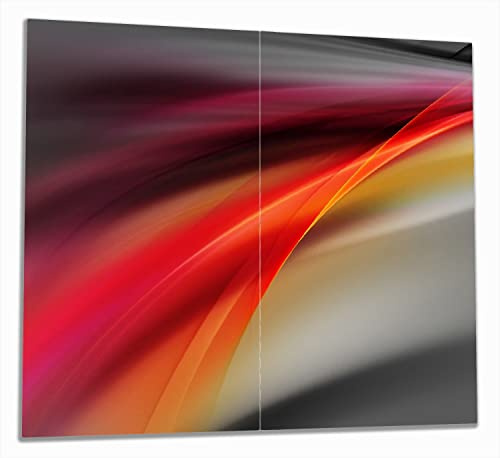 Wallario Herdabdeckplatte/Spritzschutz aus Glas, 2-teilig, 60x52cm, für Ceran- und Induktionsherde, Schwarz rot pink - Abstraktes Design