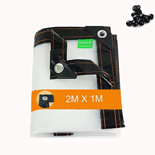 BeGrit Plane Transparente mit öSen 2m x 1m Wasserdicht abdeckplane Durchsichtig Wetterfeste Außenbereich Tarp Staubdicht Gartenmöbel Folie für Gewebeplane Regenschutz MöBel GewäChshaus Pflanzen