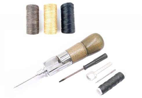 Becho Punzón de costura profesional para costura de cuero, kit de herramientas de reparación de costura con hilo encerado 3R para vela de cuero, lona pesada y más (madera de arcaize)