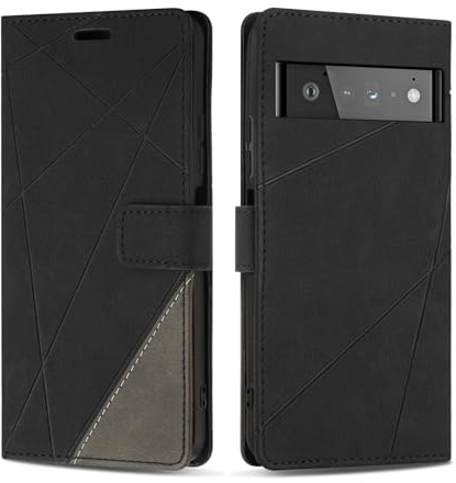 SONWO Hülle für Google Pixel 6 Pro Hülle, Premium PU Leder Handyhülle Wallet Silikon Schutzhülle Klapphülle für Google Pixel 6 Pro, Schwarz