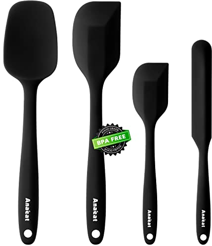 Anaeat 4 Piece Silicone Spatula Set - One-Pieces Seamless Design - Non Stick Rubber Spatulas Kitchen Scraper for Baking, Cooking, Scraping & Mixing, Heat Resistant & BPA Free & Dishwasher Safe (Black)