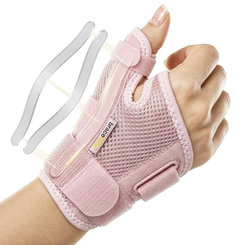 BraceUP Tumstödsskena - Höger och Vänster Hand - Spicaskena, CMC Tumstöd för Artrit, Tendinit, Smärtlindring vid Karpaltunnelsyndrom och Tumsprains (rosa)
